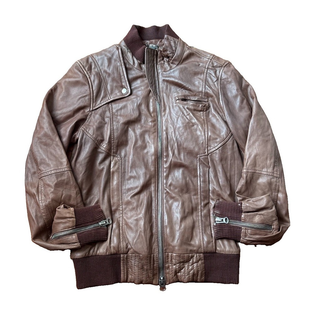 Hollywood & Vain Vintage Brown Leather Military Bomber Jacket Mens Medium